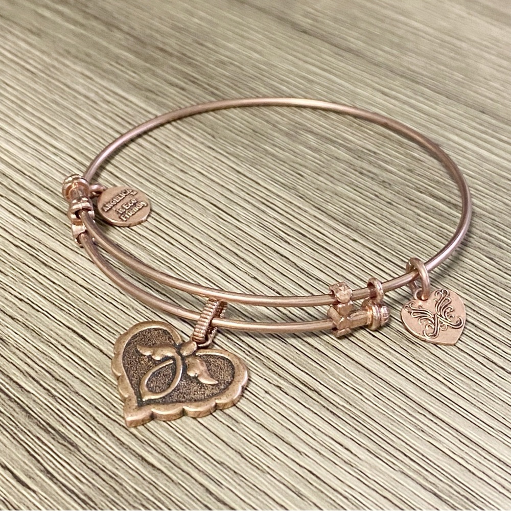 ALEX & ANI Angelica Copper Angel Heart Charm Adjustable Bracelet